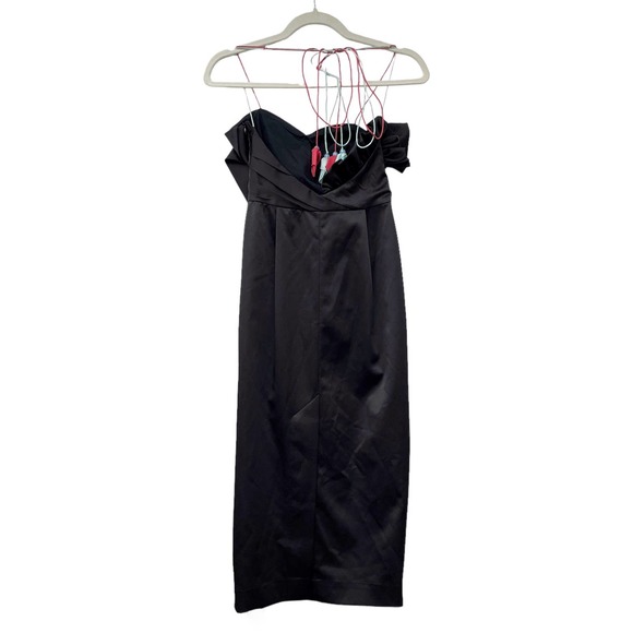 ANNA OCTOBER Ruffled Satin Midi Dress Black - Picture 5 of 8